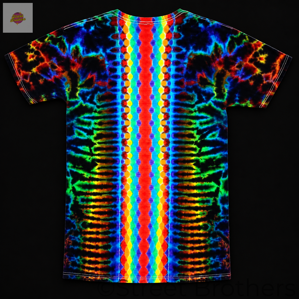 T-shirt tie-dye Mandala Scrunch, motif colonne multicolore à l’arrière sur fond noir