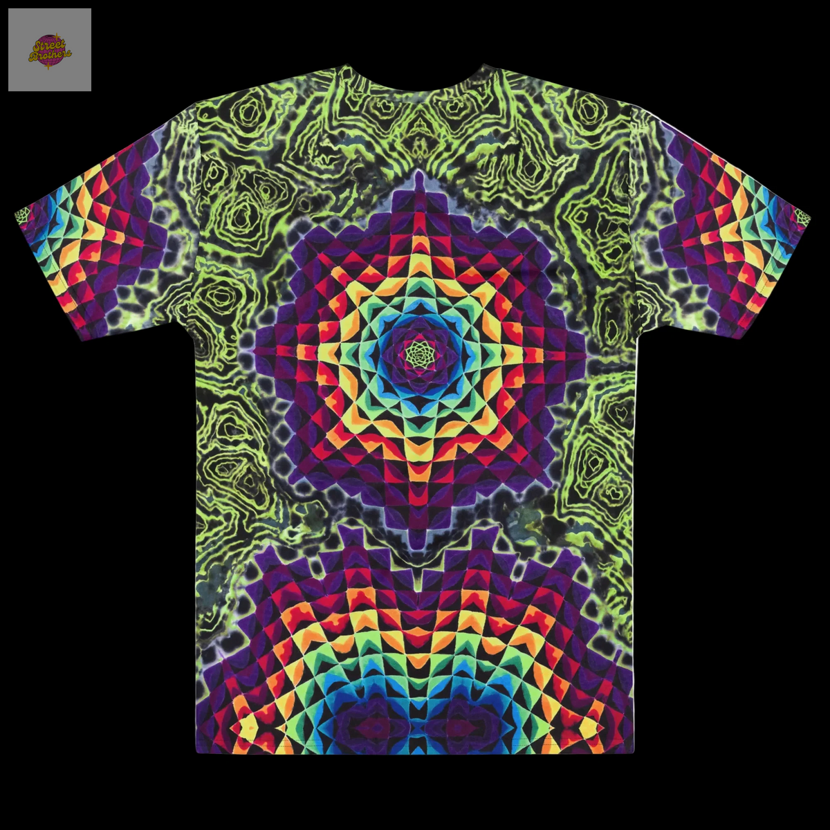 T-shirt Shinning Champions imprimé multicolore, vue arrière sur fond noir